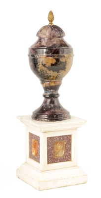 Lot 716 - A 19TH CENTURY BLUE JOHN URN surmounted by a...