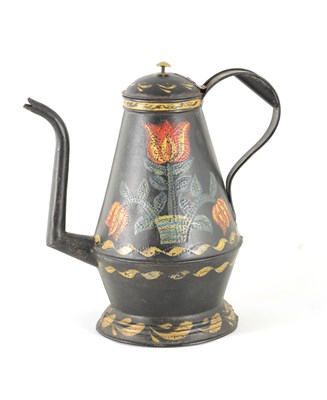 Lot 720 - A 19TH CENTURY AMERICAN PAINTED TINWARE TEAPOT...