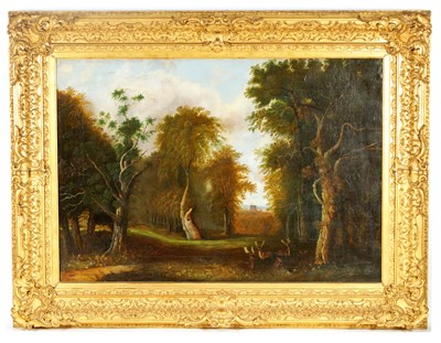 Lot 768 - AN 18TH CENTURY OIL ON CANVAS depicting a tree-...
