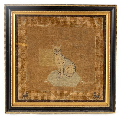 Lot 818 - A 19TH CENTURY TAPESTRY depicting a seated cat...