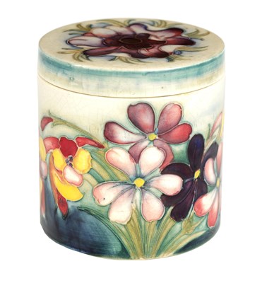 Lot 88 - A 1930S/40S MOORCROFT LIDDED CYLINDRICAL JAR...