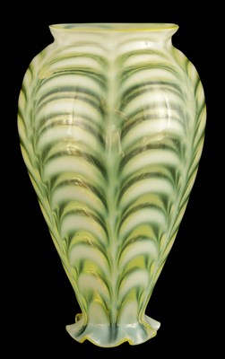 Lot 9 - AN EARLY 20TH CENTURY VASELINE GLASS HANGING...