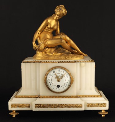 Lot 910 - A 19TH CENTURY FIGURAL GILT BRONZE AND WHITE...
