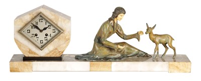Lot 944 - AN ART DECO BRONZED METAL AND MARBLE 
MANTEL...