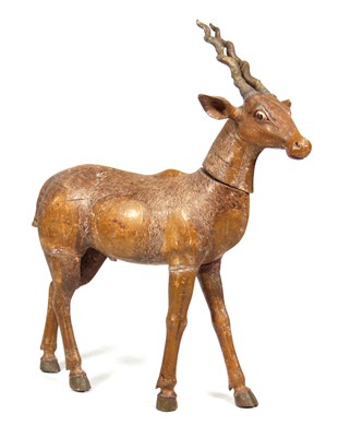 Lot 970 - A LARGE 19TH CENTURY INDIAN PAINTED CARVED...