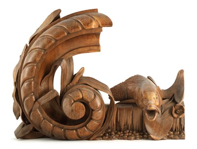Lot 975 - A 19TH CENTURY WALNUT CARVING OF A CARP next...