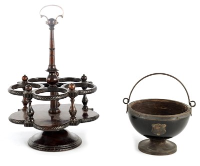 Lot 979 - A LATE GEORGIAN ROSEWOOD REVOLVING FIVE BOTTLE...