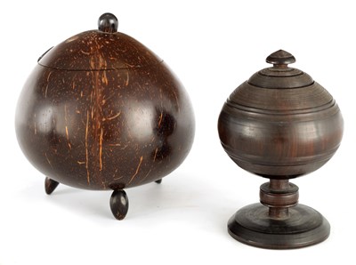 Lot 980 - AN 18TH CENTURY LIGNUM VITAE TURNED LIDDED JAR...