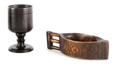 Lot 982 - A 19TH CENTURY CARVED FOLK ART CUP with...