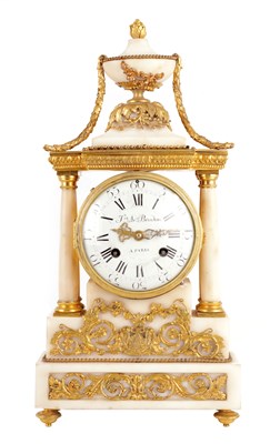 Lot 465 - JOSEPH A. BRODON, A PARIS  AN 18TH CENTURY FRENCH WHITE MARBLE AND ORMOLU MOUNTED MANTEL CLOCK