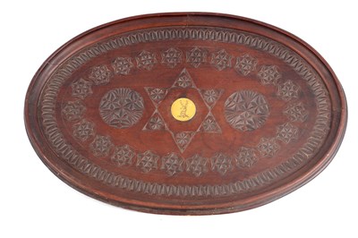 Lot 149 - A 19TH CENTURY ANGLO INDIAN CARVED HARDWOOD OVAL TRAY
