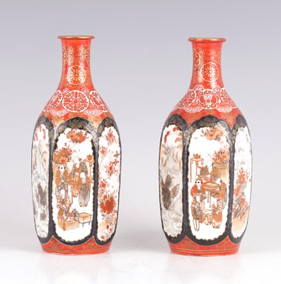 Lot 157 - A PAIR OF MEIJI PERIOD JAPANESE KUTANI WARE SLENDER VASES