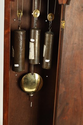 Lot 823 - WILLIAM DUTTON, LONDON  A FINE AND RARE GEORGE III FIGURED MAHOGANY GRAND SONNERIE STRIKING LONGCASE CLOCK