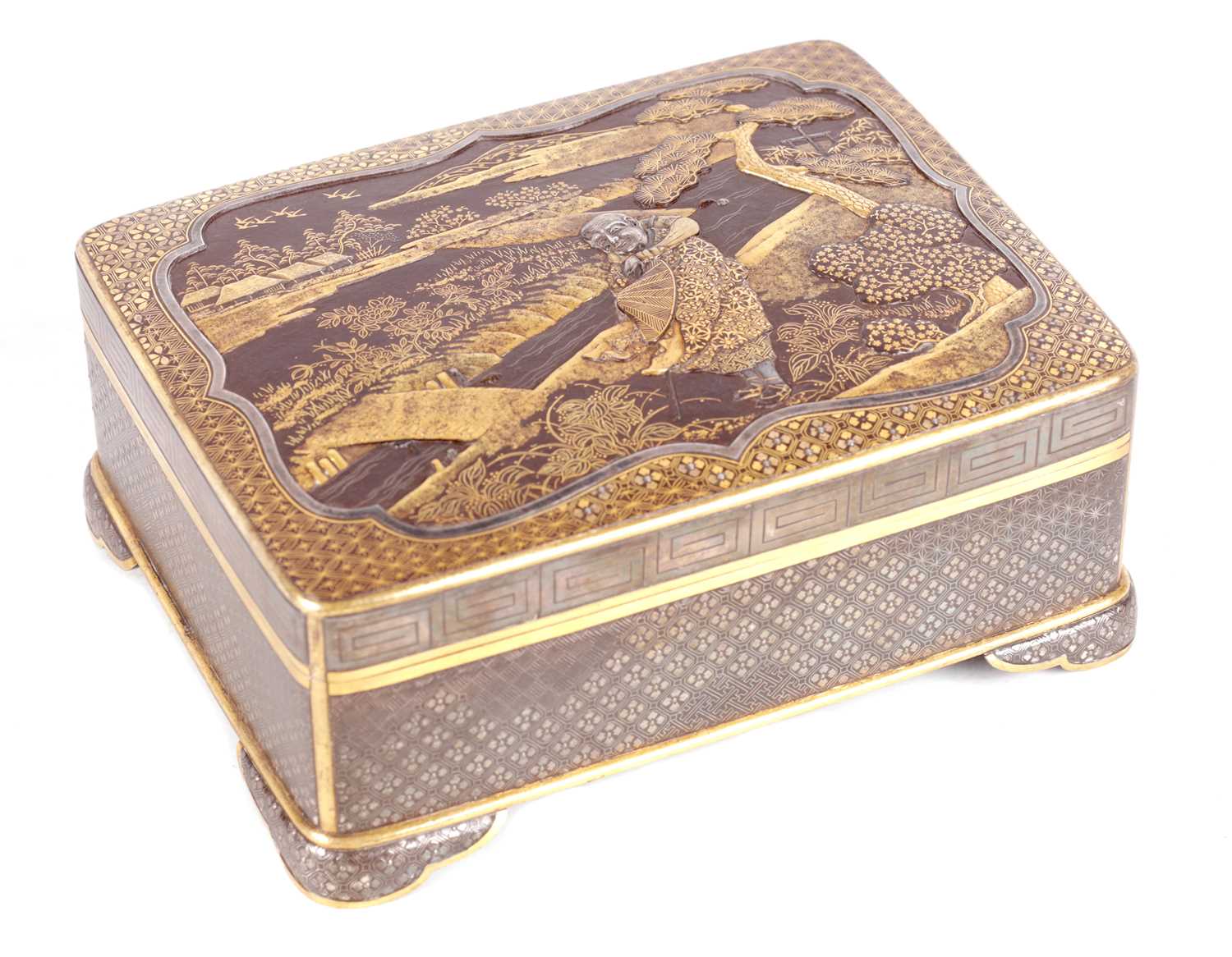 Lot 113 - A LARGE JAPANESE MEIJI PERIOD MIXED METAL INLAID IRON BOX