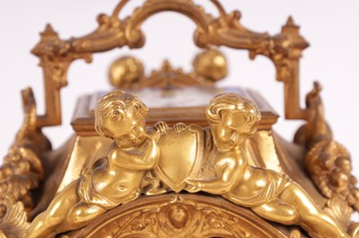 Lot 778 - DROCOURT (CIRCA 1860)  A FINE AND RARE MID 19TH CENTURY FRENCH GILT BRASS AND SEVRES STYLE PORCELAIN PANELLED ROCOCO REPEATING CARRIAGE CLOCK