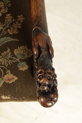Lot 979 - AN UNUSUAL 19TH CENTURY GOTHIC STYLE OAK TAPESTRY UPHOLSTERED ARMCHAIR