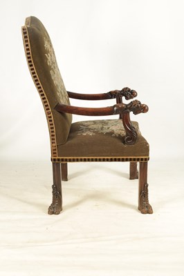 Lot 979 - AN UNUSUAL 19TH CENTURY GOTHIC STYLE OAK TAPESTRY UPHOLSTERED ARMCHAIR