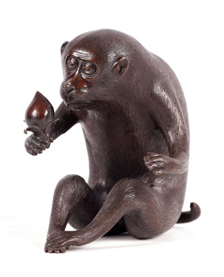 Lot 167 - A JAPANESE MEIJI PERIOD PATINATED BRONZE SCULPTURE