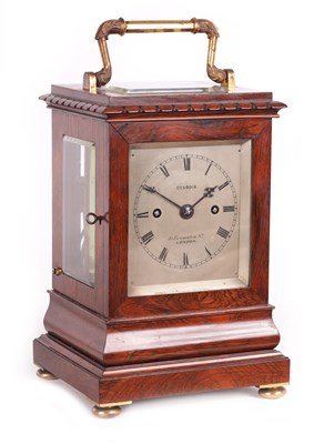 Lot 876 - DESBOIS, 10 BROWNLOW ST. LONDON  A SMALL MID 19TH CENTURY ROSEWOOD DOUBLE FUSEE LIBRARY MANTEL CLOCK