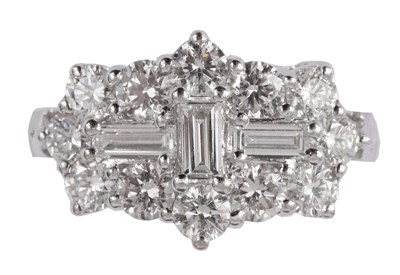 Lot 205 - A LADIES 18CT WHITE GOLD BAGUETTE AND...