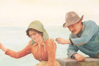Lot 710 - PERCY ROBERT CRAFT (1856-1934) A LATE 19TH CENTURY NEWLYN SCHOOL OIL ON CANVAS OF LARGE SIZE
