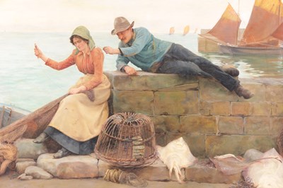 Lot 710 - PERCY ROBERT CRAFT (1856-1934) A LATE 19TH CENTURY NEWLYN SCHOOL OIL ON CANVAS OF LARGE SIZE
