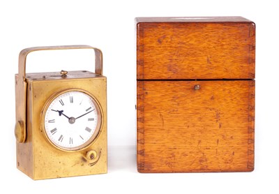 Lot 776 - E. FILLION, ELEVE DE LEPAUTE, PARIS NO.7  A RARE MID 19TH CENTURY FRENCH BRASS CONDUCTOR’S TIMEPIECE CARRIAGE CLOCK WITH ALARM
