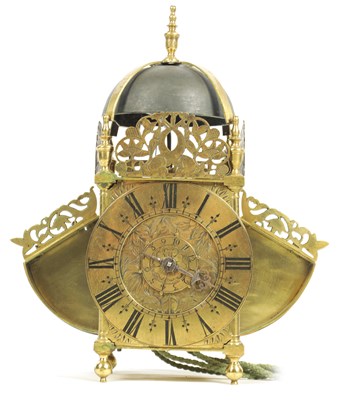 Lot 783 - A LATE 17TH CENTURY WINGED BRASS LANTERN CLOCK WITH ALARM