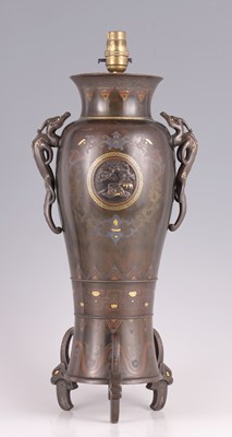 Lot 144 - A LARGE MEIJI PERIOD JAPANESE MIXED METAL AND BRONZE VASE