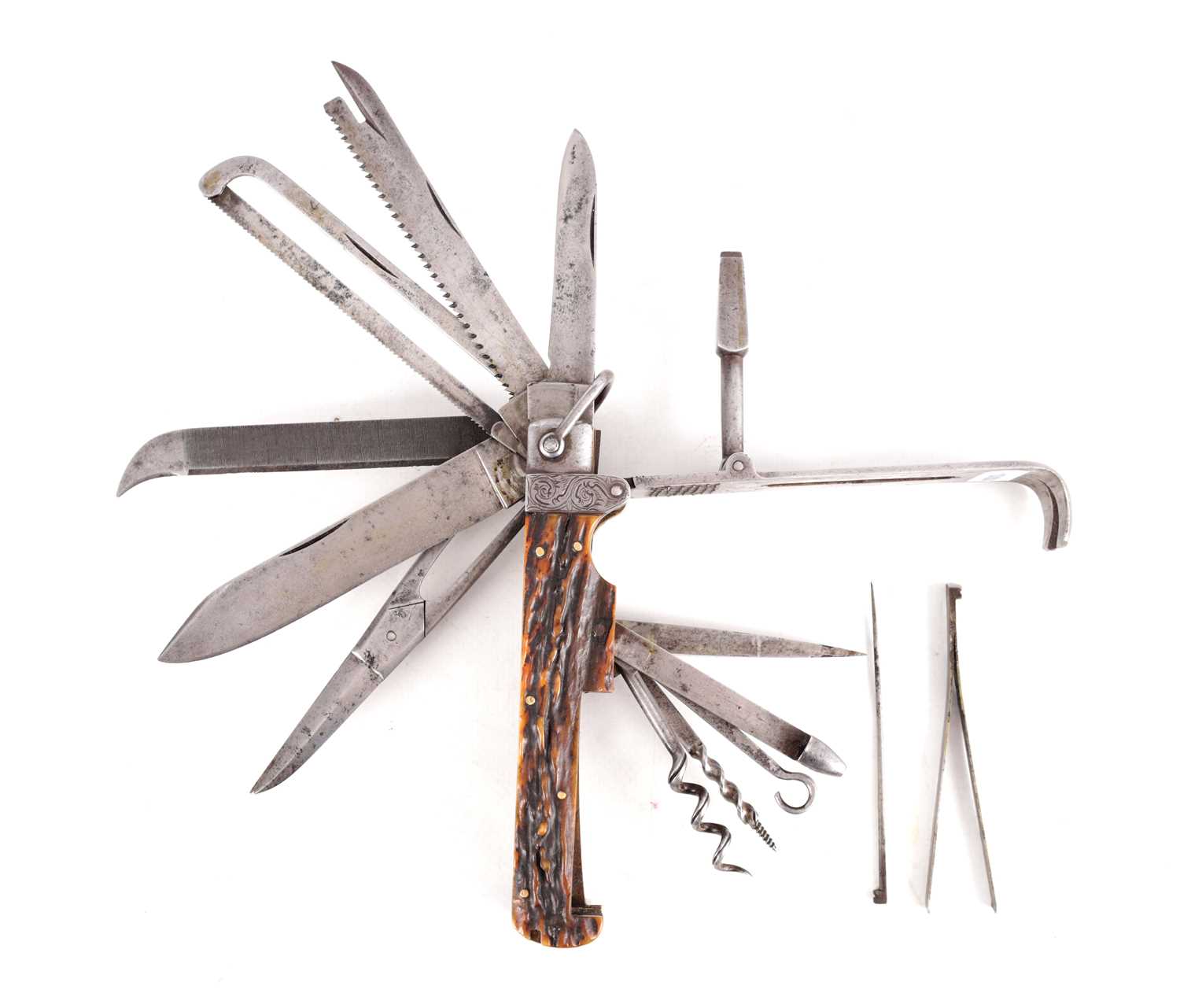 Lot 345 - AN OVERSIZED 19TH CENTURY COACHMAN'S MULTIBLADE FOLDING POCKET KNIFE