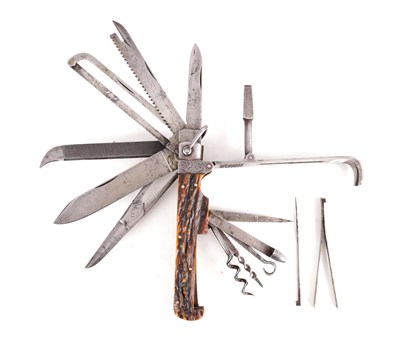 Lot 345 - AN OVERSIZED 19TH CENTURY COACHMAN'S MULTIBLADE FOLDING POCKET KNIFE