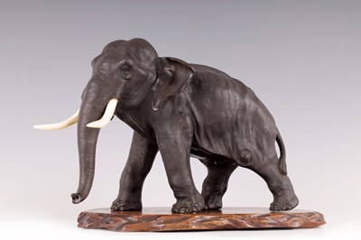 Lot 90 - A MEIJI PERIOD JAPANESE BRONZE SCULPTURE OF A STANDING ELEPHANT