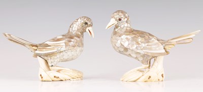 Lot 96 - A PAIR OF 19TH CHINESE MOTHER-OF-PEARL AND IVORY BIRD-FORM BOXES AND COVERS