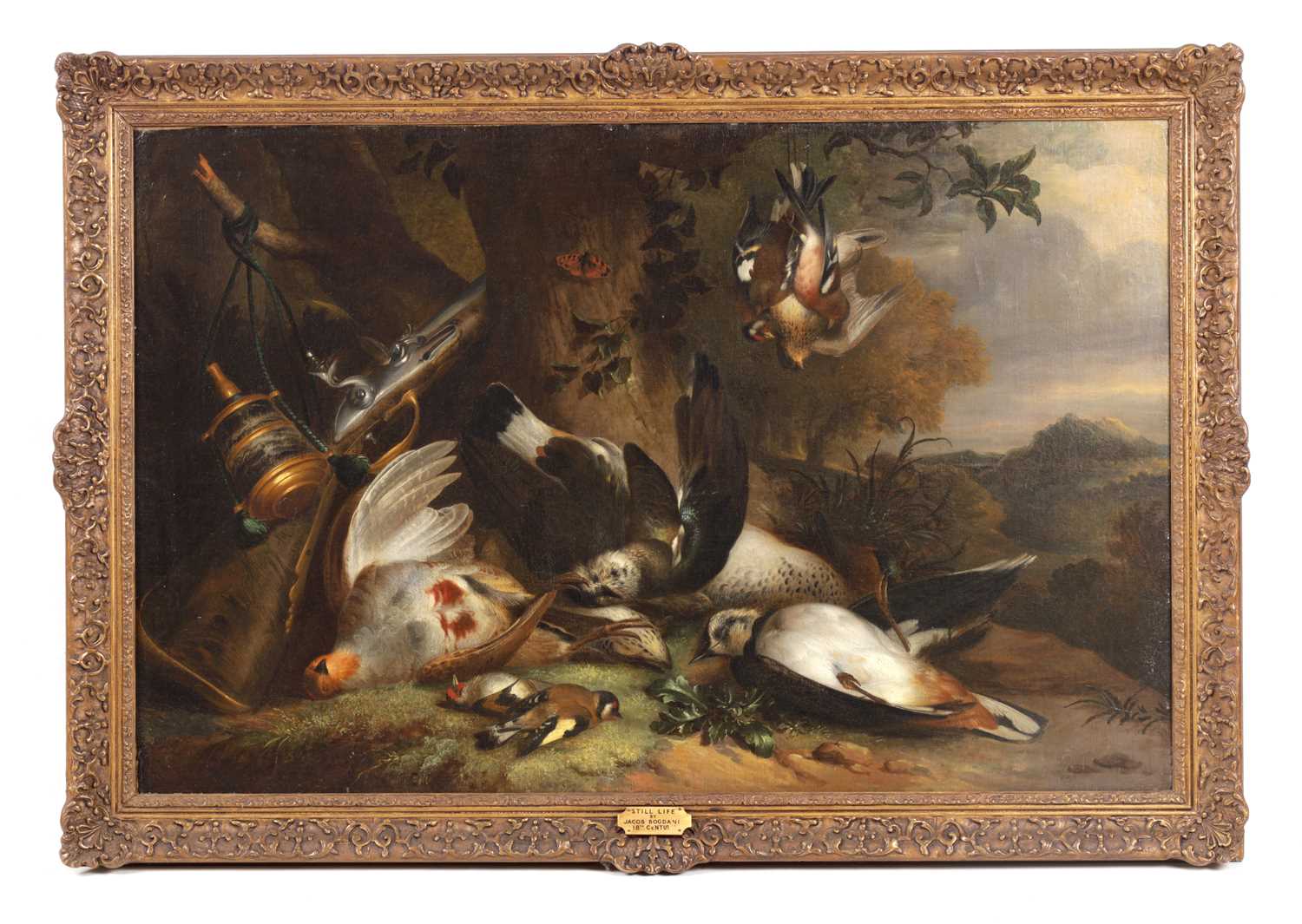 Lot 735 - AN 18TH CENTURY STILL LIFE OIL ON CANVAS ATTRIBUTED TO JAKOB BOGDANI
