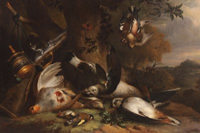 Lot 735 - AN 18TH CENTURY STILL LIFE OIL ON CANVAS ATTRIBUTED TO JAKOB BOGDANI