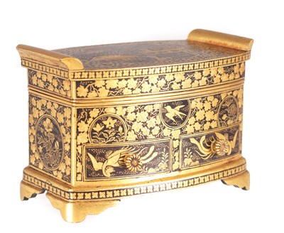 Lot 171 - A MINIATURE MEJI PERIOD JAPANESE IRON AND GOLDWORK CABINET BY KOMAI
