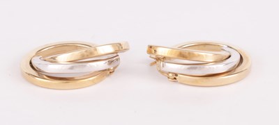 Lot 234 - A PAIR OF LADIES YELLOW AND WHITE TRIPLE HOOP EARRINGS