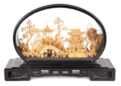 Lot 208 - A LARGE MEIJI PERIOD JAPANESE CORK DIORAMA