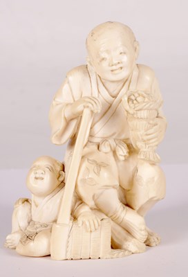 Lot 213 - A MEIJI PERIOD JAPANESE CARVED IVORY OKIMONO