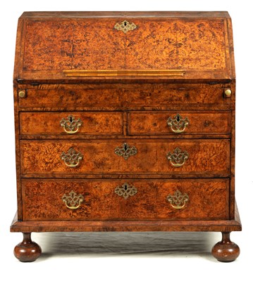 Lot 1006 - AN UNUSUAL WILLIAM AND MARY HERRING BANDED MULBERRY VENEERED BUREAU