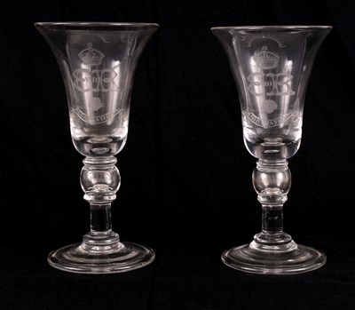 Lot 8 - A PAIR OF EDWARD VIII COMMEMORATIVE WINE GLASSES OF LARGE SIZE