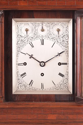 Lot 909 - A SMALL ENGLISH LATE 19TH CENTURY ROSEWOOD TRIPLE FUSEE EIGHT BELL QUARTER CHIMING BRACKET CLOCK