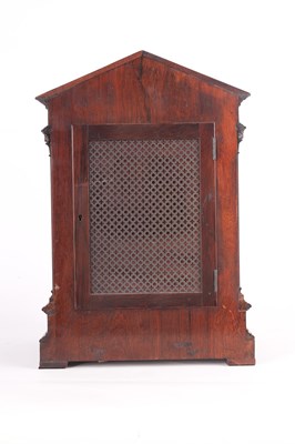 Lot 909 - A SMALL ENGLISH LATE 19TH CENTURY ROSEWOOD TRIPLE FUSEE EIGHT BELL QUARTER CHIMING BRACKET CLOCK