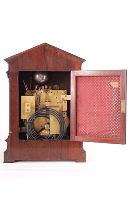 Lot 909 - A SMALL ENGLISH LATE 19TH CENTURY ROSEWOOD TRIPLE FUSEE EIGHT BELL QUARTER CHIMING BRACKET CLOCK