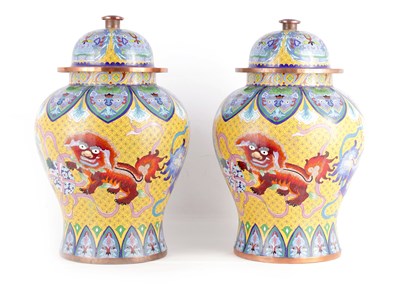 Lot 212 - AN IMPRESSIVE PAIR OF EARLY 20TH CENTURY CHINESE CLOISONNE JARS AND COVERS