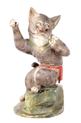 Lot 32 - A LATE 19TH CENTURY FRENCH PAINTED TERRACOTTA FIGURE OF A HUMOROUS CAT