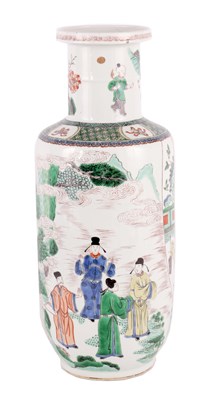 Lot 222 - A CHINESE KANGXI FAMILLE VERTE CYLINDRICAL VASE
