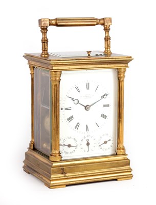 Lot 495 - RETAILED BY DENT, 33 COCKSPUR ST. LONDON  A LATE 19TH CENTURY FRENCH REPEATING CARRIAGE CLOCK WITH CALENDAR