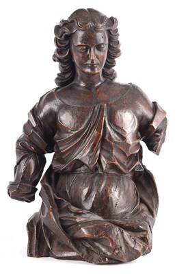Lot 658 - A 17TH/18TH CENTURY CARVED FRUITWOOD FIGURE