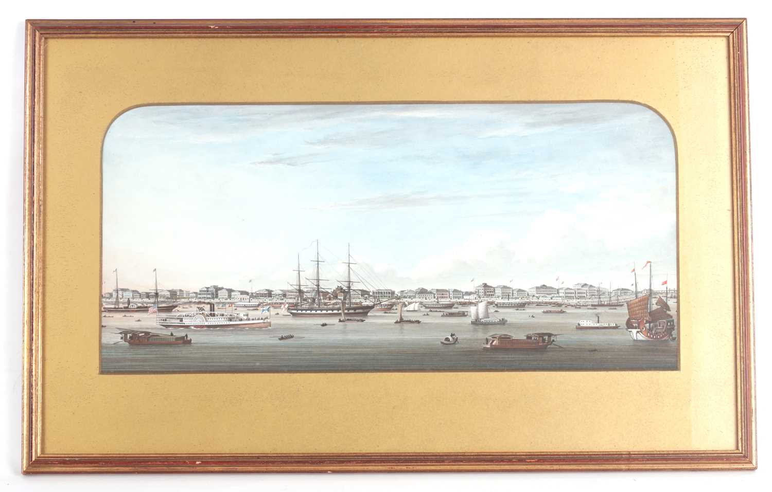Lot 160 - A LATE 19TH CENTURY CHINESE SCHOOL WATERCOLOUR - THE BUND AT SHANGHAI